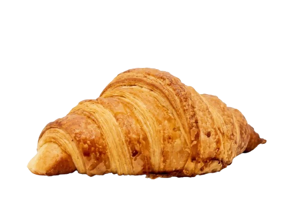 A golden croissant beside a long black coffee in a stone cup — good code for a good day.